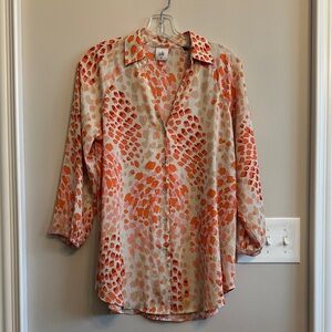 CAbi Cream Button-Down Blouse with Orange & Pink Spot Print